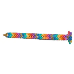 Artisanal Ball Point Pen Cover with Chaquira Beads for Office Stationery