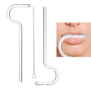 2PC Anti-Wrinkle Straws, Stanley Straw, Glass Straws, Reusable Lip Line Prevention Straws Compatible With Stanley 40oz & 30oz Tumblers, Includes Cleaning Brush, Ideal For Lip Filler Users To Maintain Wrinkle-Free Smile, Stanley Cup Accessories