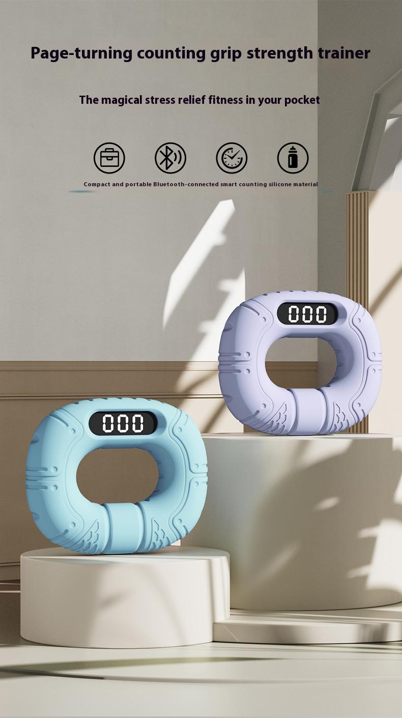 Smart silicone gripper to exercise finger strength grip ring connected to Bluetooth counting and page turning video grip ring