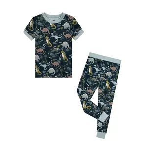 Prehistoric Friends Dinosaur Two-Piece Bamboo Short Sleeve Kids Pajama Pants Set