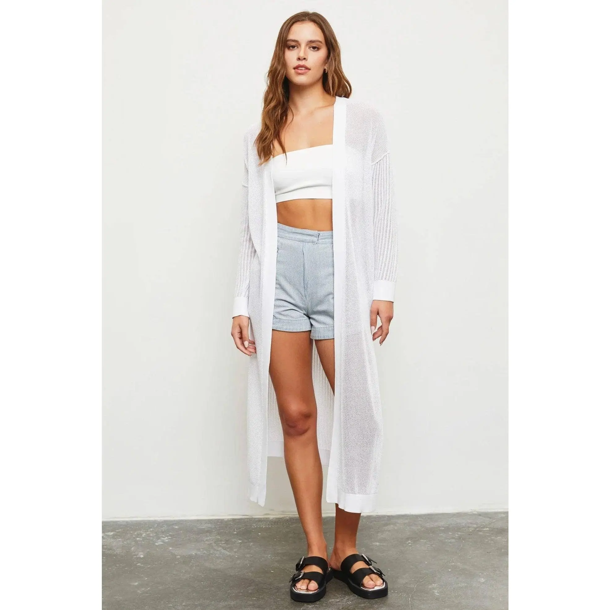Long Sleeve Side Slit Net Knit Cardigan