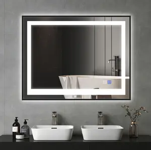 Black Framed LED Bathroom Mirror with Lights, Anti-Fog Vanity Mirror, Dimmable Wall Mounted Mirror with Front & Backlit, 3 Color Temperature, Memory Function for Bathroom Bedroom Makeup Room