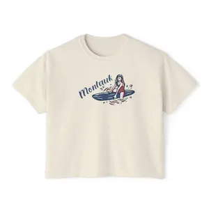 Montauk New York Surfer Girl Shirt, Coastal Beach Graphic Tee, Comfort Colors Boxy Tee Women, Summer Vacation Outfit, Aesthetic Surf Tee