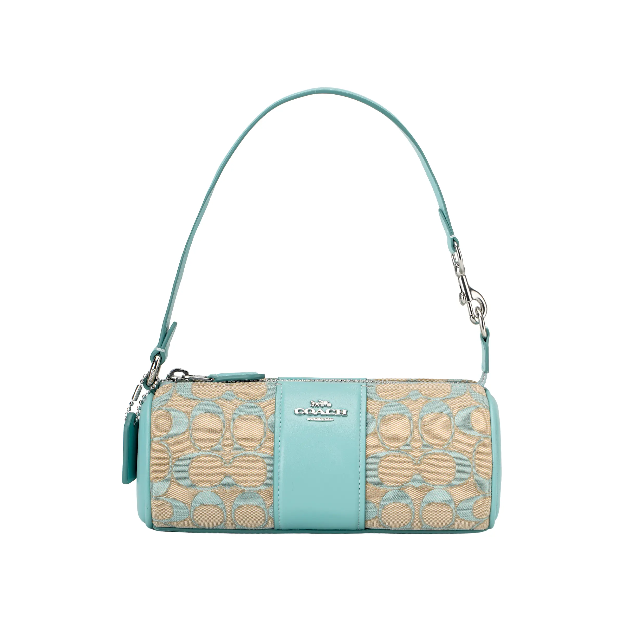 COACH Nolita 20 Classic Monogram Zip Top Shoulder Bag for Women, Fabric and Leather Blend, Green Multicolor