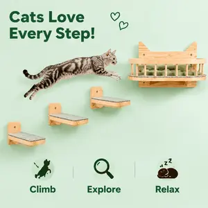 Wall-Mounted Cat Hammock & Stairs Set – Space-Saving Climbing Frame with Sisal Rope Scratcher for Play, Rest & Exercise