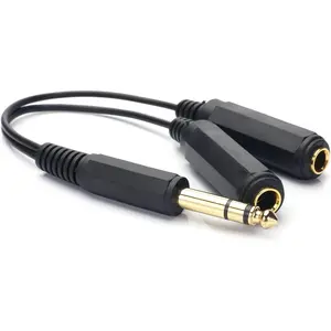 6.35mm 1/4 inch Male Plug Stereo to 2 Dual 1/4 "TRS Female Jack Connector Audio Speaker Cable, Y Splitter Adapter Cable (20CM / 8Inch)