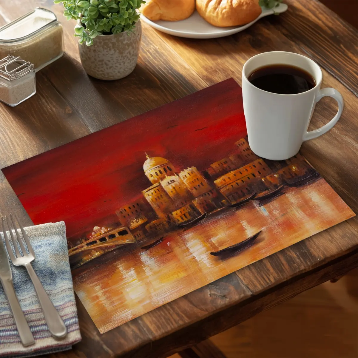 Red Dawn Design 4-Pack Rectangular Household Placemat & Coasters Set (Model C4PP14183PYEJ) - 14x18in Stainproof Stylish Polyester, 360 Stand, Kitchen Tableware for Home Decor, 4-Piece Set Placemats & Coasters, Four Piece Set Placemats & Coasters