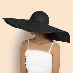 "Women'S Wide Brim Straw Sun Hat- Colorful Oversized Beach Hat with Curled Edges, 50+ for Vacation Photography, Summer Fashion Accessory& Gift (Multiple Colors)