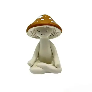 Whimsical Mushroom Resin Figurine Sculpture, Unique Yoga Meditation Ornament, Home Office Desk Decoration, Collectible Gift for Garden Room Decorations