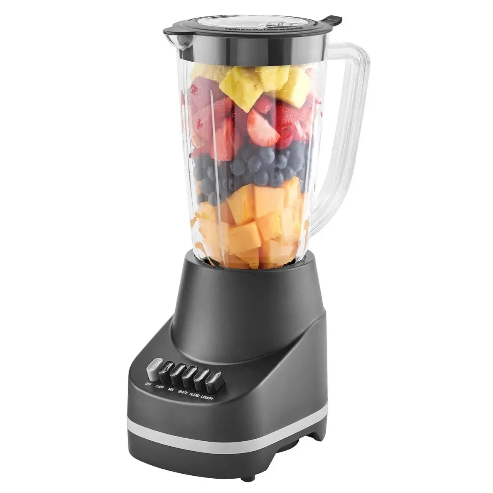 Mainstays 6-Speed 500W Household Blender - 48 oz BPA-Free Plastic 6-in-1 Jar, 4-Point Stainless Steel Blades, Ice Crushing for Salsa, Smoothies, Frozen Drinks, Built-In Storage Pegs for Kitchen Use