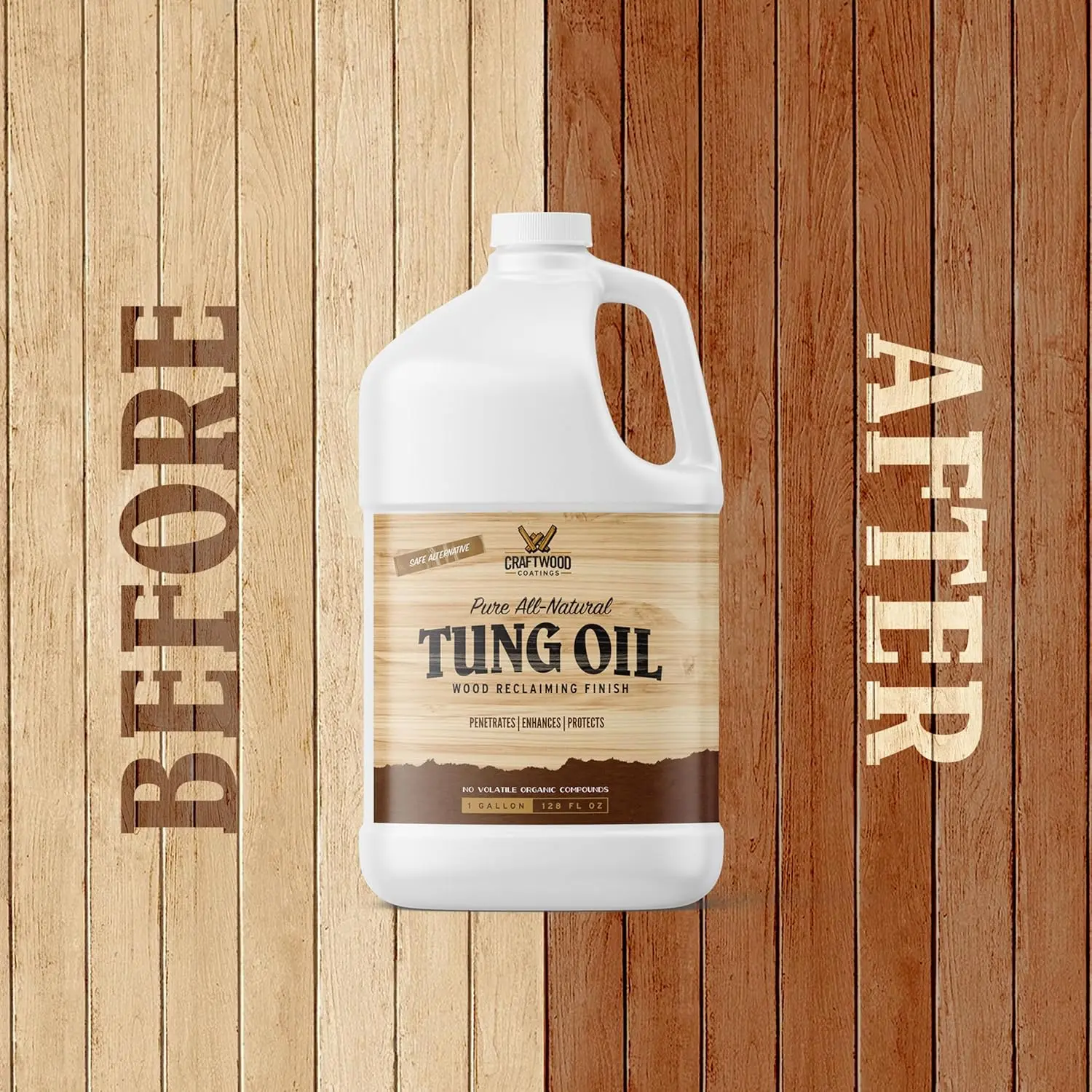1 Gal Pure Tung Oil Wood Finish, Natural Wood Sealant & Stabilizer, DIY Painting Supplies for Furniture & Deck Protection