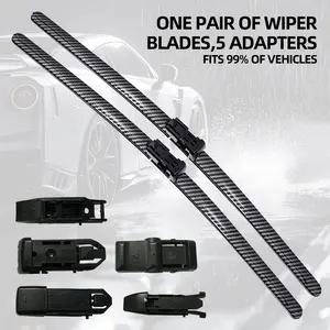 Ultra Quiet Frameless Carbon Fiber Wipers Blades - OEM Quality, wiper champion,heavy rain wipers,Streak-Free | 5 Adapters, Fits 99% Vehicles, All-Season universal quiet windshield wipers,Easy Install,Car Parts,Auto Parts