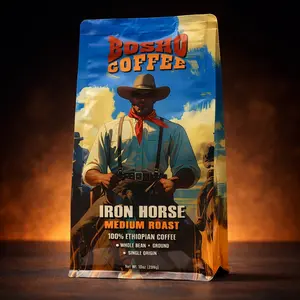 Bosho Coffee Iron Horse Medium Roast 100% Ethiopian Coffee Whole Bean & Ground Bold Cocoa & Cedar Notes with Full Body