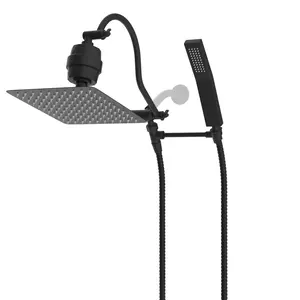 Hibbent All Metal 10'' Filtered Rainfall Shower Head Combo, High Pressure Handheld Shower Wand, 12'' Adjustable Curved Extension Arm, 20 Stage Shower Filter, 71'' Hose, 2 Shower Head Holders, Chrome