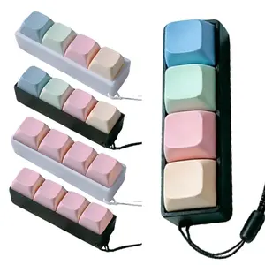 Keyboard Fidget Toys for Adults Colorful Macaron Four-Button Clicker Mechanical Fidget Toy Keyboard Keychain Clicking Sensory Fun Toys for Adult to Relief Stress Pass The Time