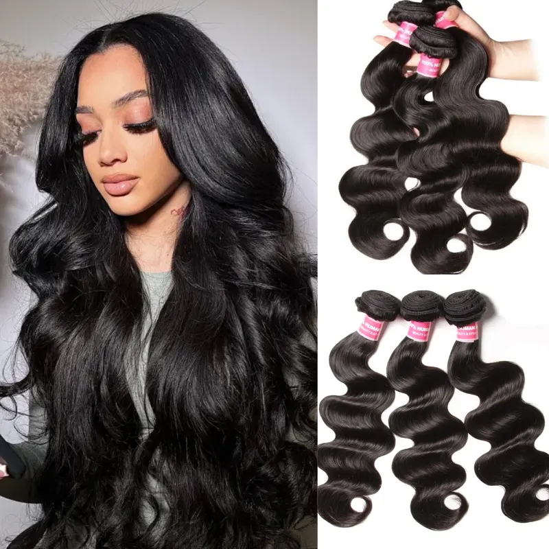 16-20 Inch 7 Piece Synthetic Hair Bundles W/Closure Middle Part (WigCap,Pins...) Amazon.com : Brazilian Body Wave Human Hair Bundles with  main image 3