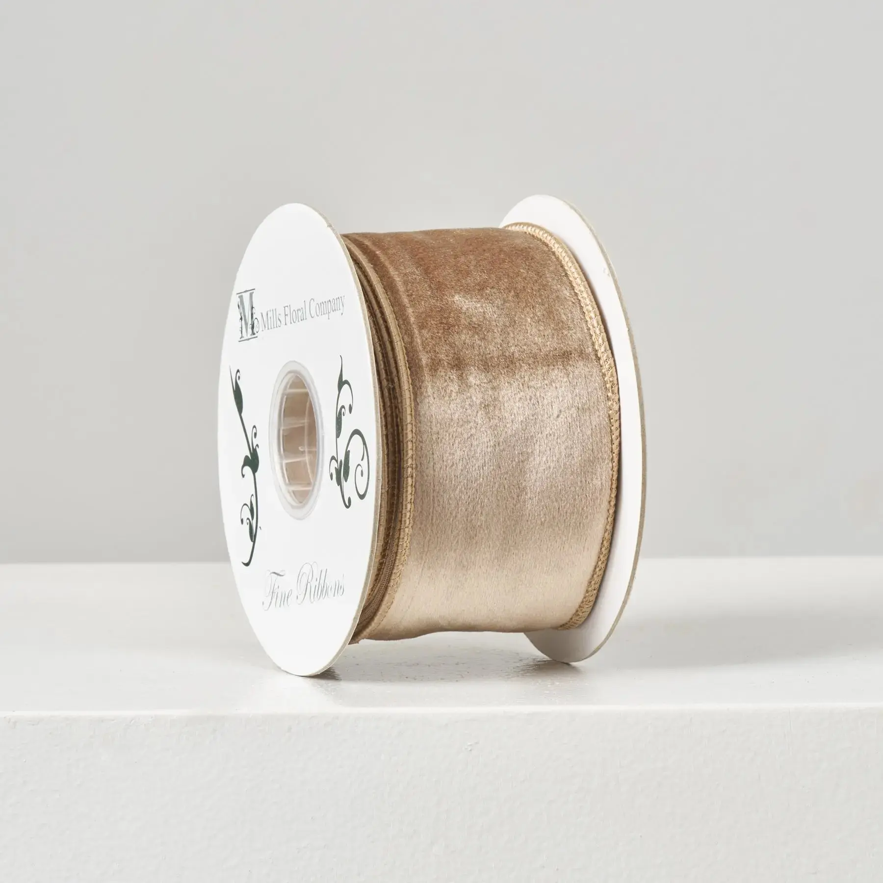 Light Brown Latte Velvet 10 Yd. Wire-Lined Ribbon Spool