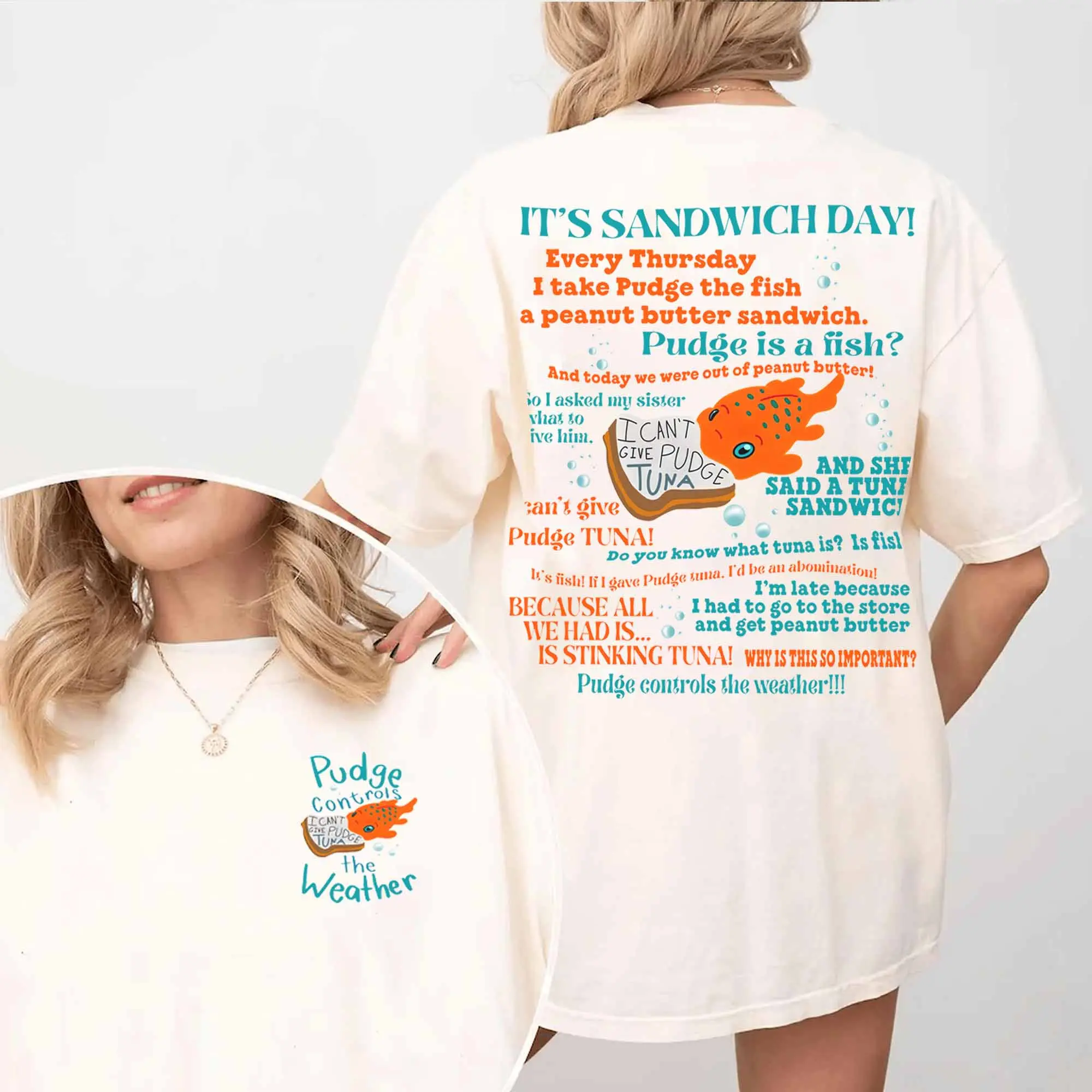 Double Sided Pudge The Fish Quotes TShirt, Pudge Control The Weather Tshirts, Gift For Cartoon Fans Kids Girl, Cute Cotton Fit Tee