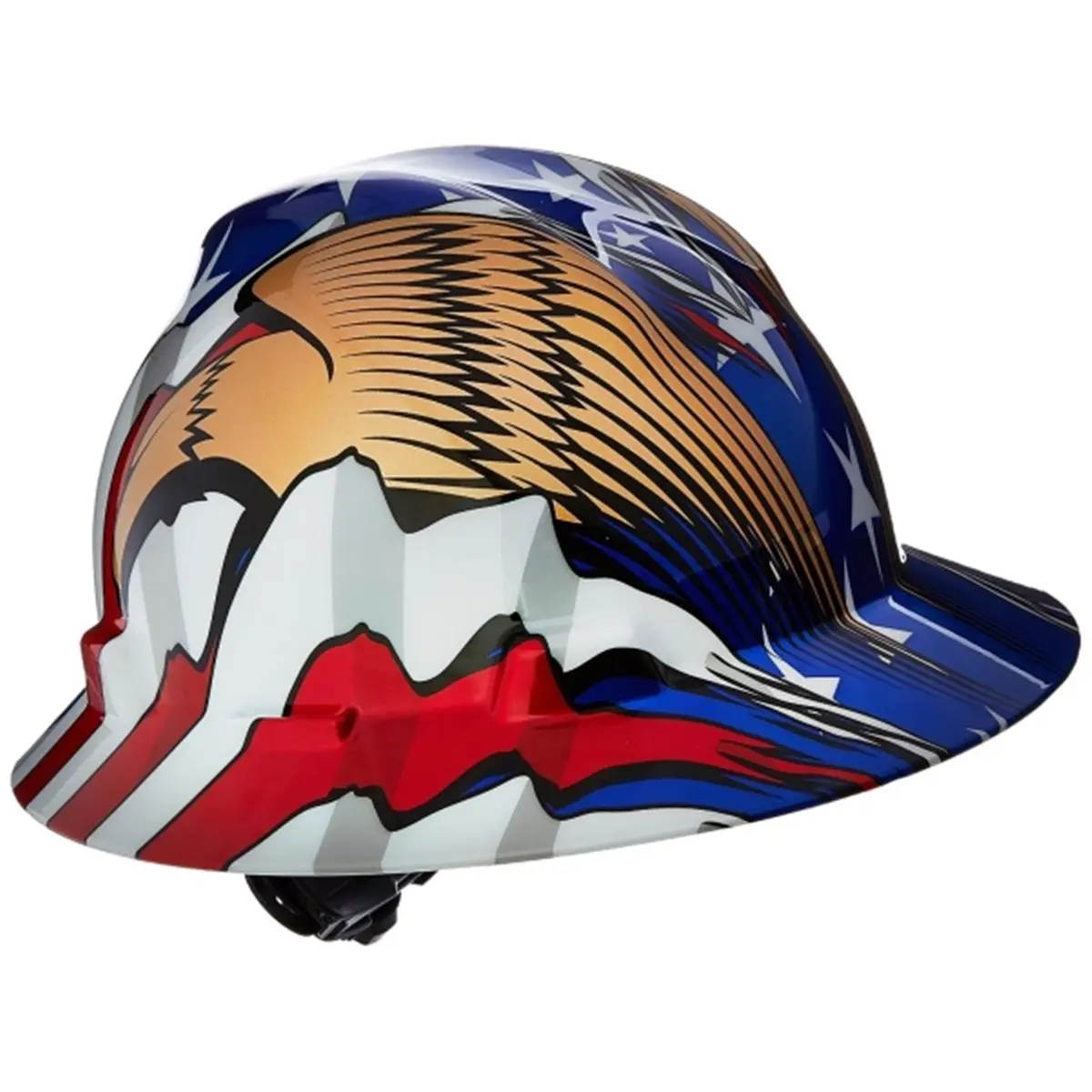 V-Gard Freedom Series Class E Type I Work Helmet, Heat Protection, Fiber-Metal Mesh, Mesh Heat Shield, Golden Eagle Motif, American Flag with 2 Eagles, Unobstructed Field of Vision, DIY Construction Gear Cap, Safety