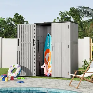 KINPLAY Outdoor Vertical Storage Plastic Shed,57 Cu.ft Outdoor Storage Cabinet Waterproof,Resin Sheds & Outdoor Storage (Grey)