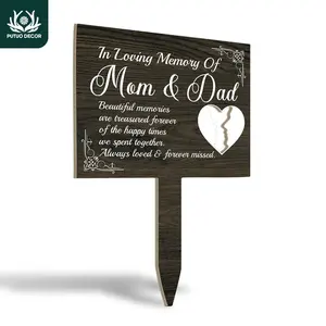PUTUO DECOR Wooden Outdoor Stake, Letter Design Decorative Ground Stake for Home Farmhouse Garden Lawn Patio Courtyard, Idea Memorial Gift