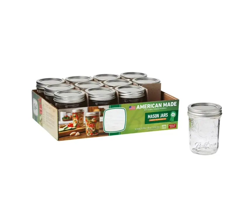 Regular Mouth 8 Ounce Glass Mason Jars 12 Pack Perfect for Storage Canning and Gifts American Made Quality