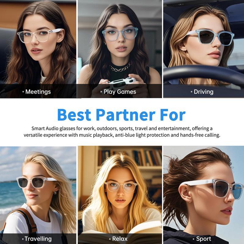 AI Translation Smart Glasses with Bluetooth Auto-Tinting Polarized Lenses Built-in Speakers Mic Blue Light Blocking Wearable Wireless 160 Languages Real-Time AI Translation White