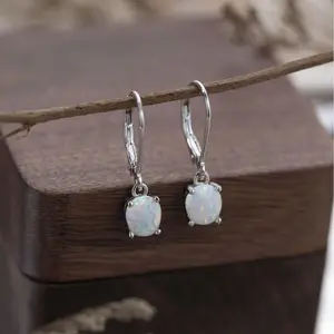 Natural Exquisite Opal Oval Drop Earrings Healing Balance Stone Earrings Positive Protection Earrings Daily Outfits Gift