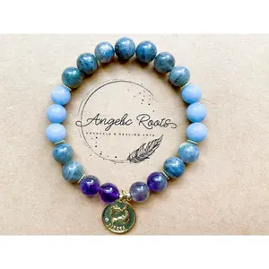 PISCES GOLD EDITION Amethyst, Labradorite, Angelite Beaded Bracelet || Reiki Infused (In Store)