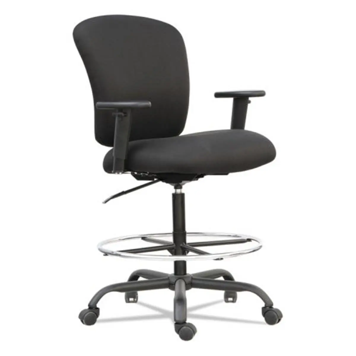 ALE Mota Series Sturdy Big & Tall Metal Stool - Reinforced Welded Frame, Contoured Black Fabric Seats with Waterfall Edge, Height-Adjustable, T-Bar Arms, 5x2" Hooded Casters, 25.75" Depth, Supports 450lbs