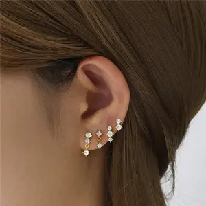 Aide 925 Sterling Silver 4PCS Set 7.5/9/10/13mm Zircon Piercing Stud Earring For Women Luxury Gold Pendientes Dangling Jewelry