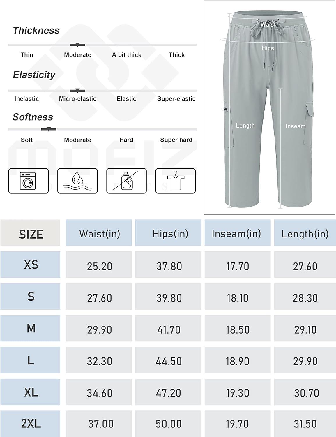 MoFiz Capri Pants for  Lightweight Ice Cool Capris for  Casual Summer Trip Loose Shorts with Zipper Pockets