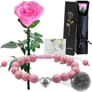 Eternal Rose with Stem,Real Single Preserved Flower Stems Bouquets,Infinity Forever Pink Rosebox for Mother's Day Valentine's Day Christmas Thanksgiving Mom Grandmother Wife Fiancee