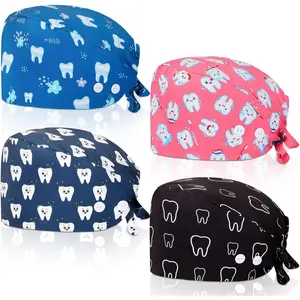 Unittype 4 Pcs Nurse Caps for Women Nursing Working Caps with Button and Sweatband Adjustable Elastic Scrub Hats for Dentist