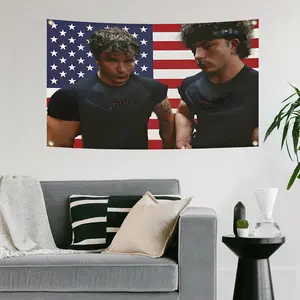 2D Flat Banner Trent Twins Funny Fitness Twin Flag, Patriotic American Design, Muscle Man Sports Pattern, Polyester Material, Wall Hanging Tapestry