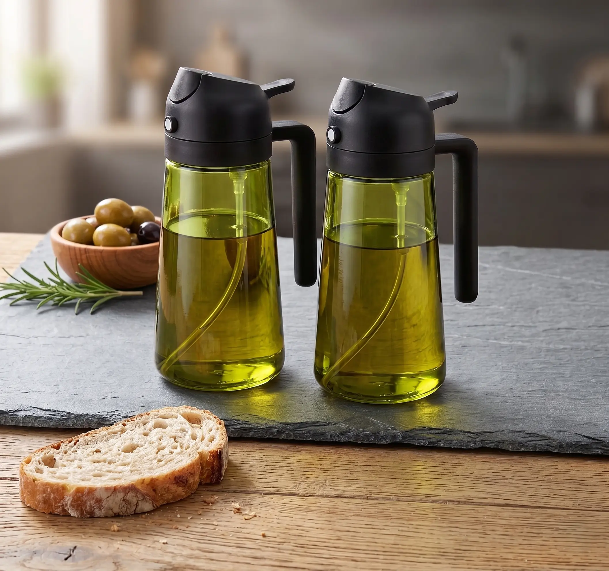 2-in-1 Glass Olive Oil Sprayer & Pourer Bottle, 16oz/470ml Light-Blocking Food-Grade Dispenser with Black Cap, Stainless Steel Mesh Filter, Precise Control Mister for Air Fryer, BBQ spray bottle premium oil bottle tequila