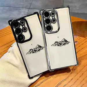 Phone Case - Phone Case - A Minimalist Phone Case Featuring Mountains And The Moon, Designed for Samsung Galaxy S Series Including S25, S24, S23, S22, S21, And S20 Models. It Is a Transparent Soft Back Cover That Offers Drop Protection