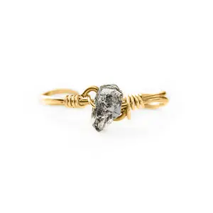Herkimer Diamond Ring Handcrafted Raw Double-Terminated Stone on Silver or Gold-Plated Brass Band Adjustable Fit for Everyday Wear Unisex Bohemian Charm