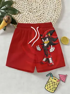 Boys Sonic Cartoon 3D Beach Shorts, Summer Casual Anime Style, Knee Length Fitted Pants, Perfect for Outdoor, Holiday Gifts, Birthday Presents