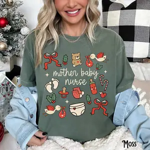 Mother Baby Nurse Christmas Shirt, Mother Baby Unit, Holiday Tee, Coquette T-shirt, Team, Crew, MBU, RN, Postpartum, Gift