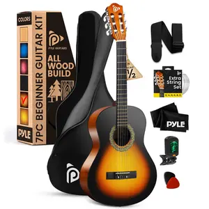 Beginner Acoustic Guitar Kit, 34" Sunburst, All Wood, Kids/Adults