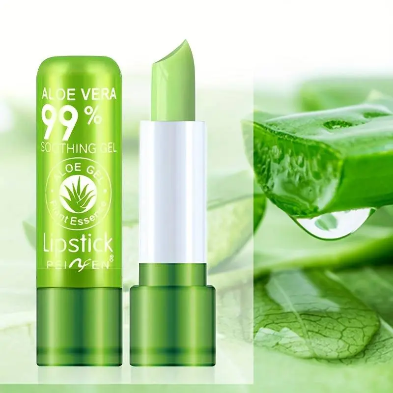 Aloe Vera Color Changing Lipstick, Gentle Magic Temperature Color Changing Lipstick, Suitable for All Occasions Lip Makeup, Girls & Women Makeup for Good Luck, Moisture, Moisturizing