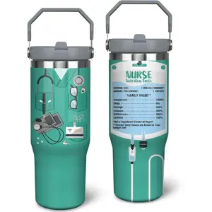 30oz Nurse Tumbler Cup with Handle Nurse Travel Coffee Mug, Nurse Nutrition Facts Tumbler, Best Nursing School Gifts, Nursing Graduation Gifts, RN Gifts for Nurses Appreciation Gifts