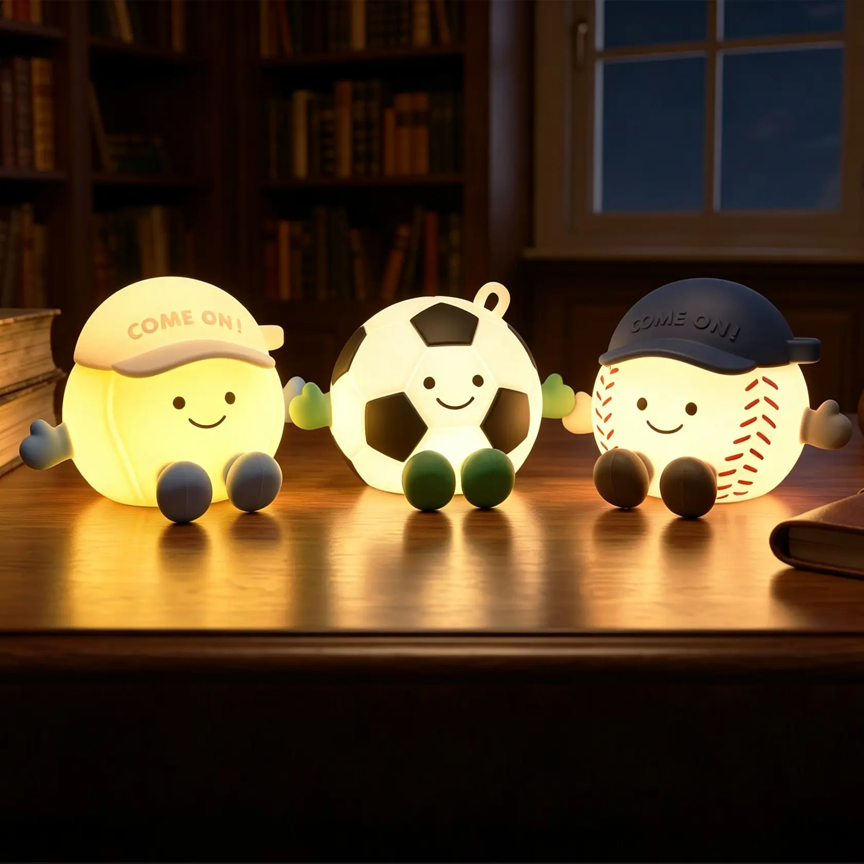 Rechargeable LED Sports Ball Night Light (1 Pack) with Hanging Strap, Sport Shapes, Tap Dimming, Portable Bedside Table Lamp for Indoor Use, Ideal Gift for Kids, Backpack-Carry Compatible