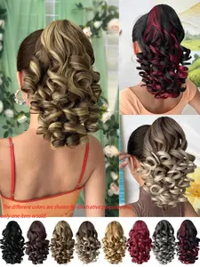 14 Inch Deep Wave Ponytail Extension for Women, Heat Resistant Synthetic Extensions Curly Ponytail Hairpiece in Black Brown Ombre Gray for Daily Wear and Party