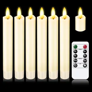 KSWING Upgraded Real Wax Short LED Flameless Taper Candles with Remote, 6 PCS White Candlesticks Battery Operated 3D Flickering - 6" Realistic Fake Candle Sticks for Home