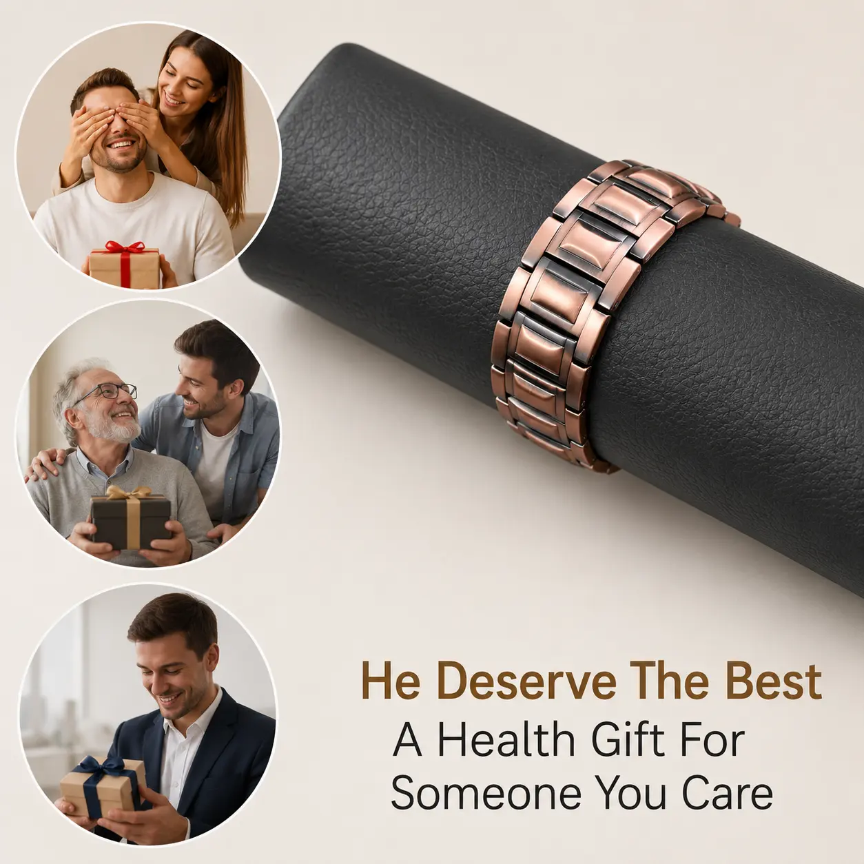 Men's Adjustable Copper Magnetic Bracelet with Folding Clasp - Casual Wear Cuff Bangle, Includes Link Removal Tool & Elegant Gift Box, Copper Metal Bracelet Note: Choking Hazard Magnets, Magnetic Clasp