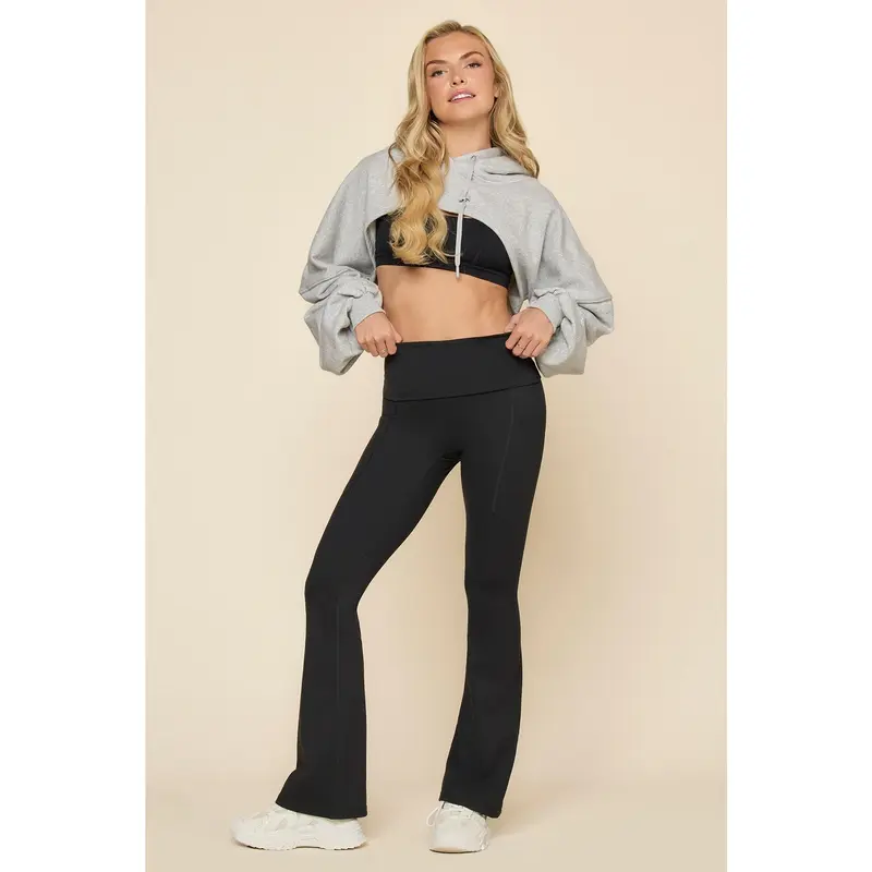 Black flared leggings fold over - TikTok Shop