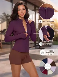 Women's Full-Zip Sporty Jacket, Slim-Fitting, Plain Pattern, Spring & Fall, Ideal for Pilates and Casual Streetwear, Athletic Jackets, Sportswear Jacket