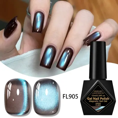 10ML FourLily Brown-Blue Cat Eye Gel Nail Polish - Winter Glitter Magnetic Gel Nail Polish Long-lasting Soak Off UV/LED Gel Nail Varnish for Beginners Nail Art Home Salon Manicure Design Gift for Women, Nail Products, Gel Shine Finish